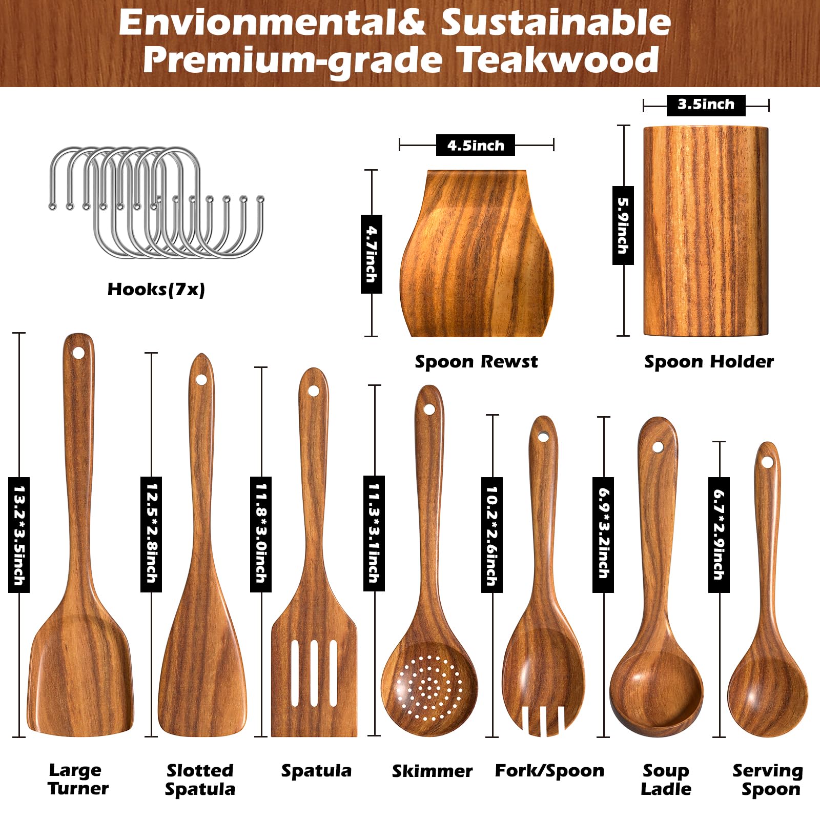 Umite Chef teak slotted spoon with smooth finish prevents scratching
