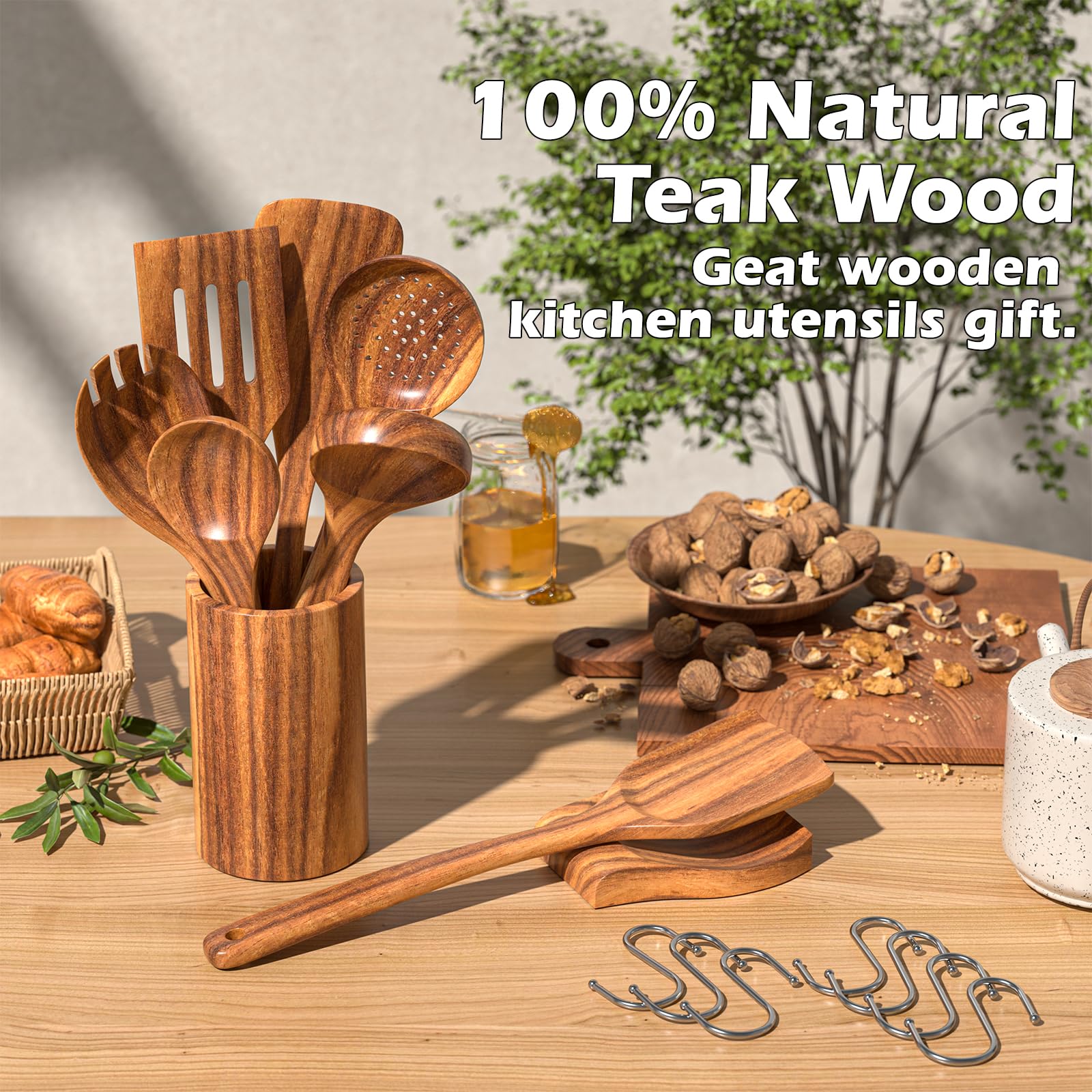 Umite Chef teak strainer designed for sturdy stirring and quick draining