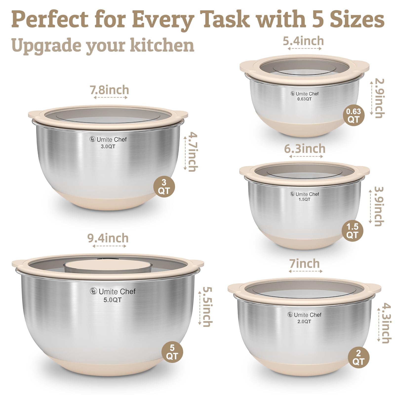 Umite Chef thicker stainless bowls resist dents while remaining light.