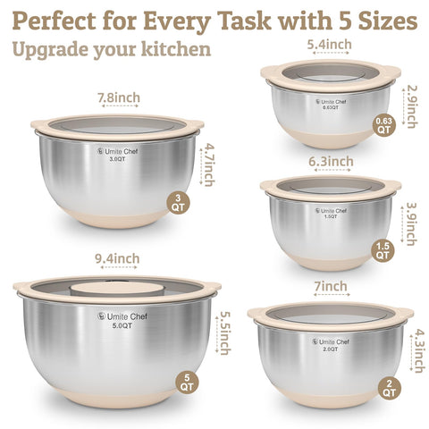 Umite Chef thicker stainless bowls resist dents while remaining light.