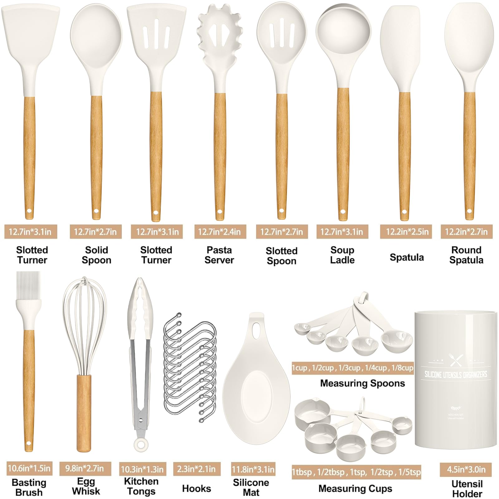 Closeup of Umite Chef wooden-handle utensils showing ergonomic grip