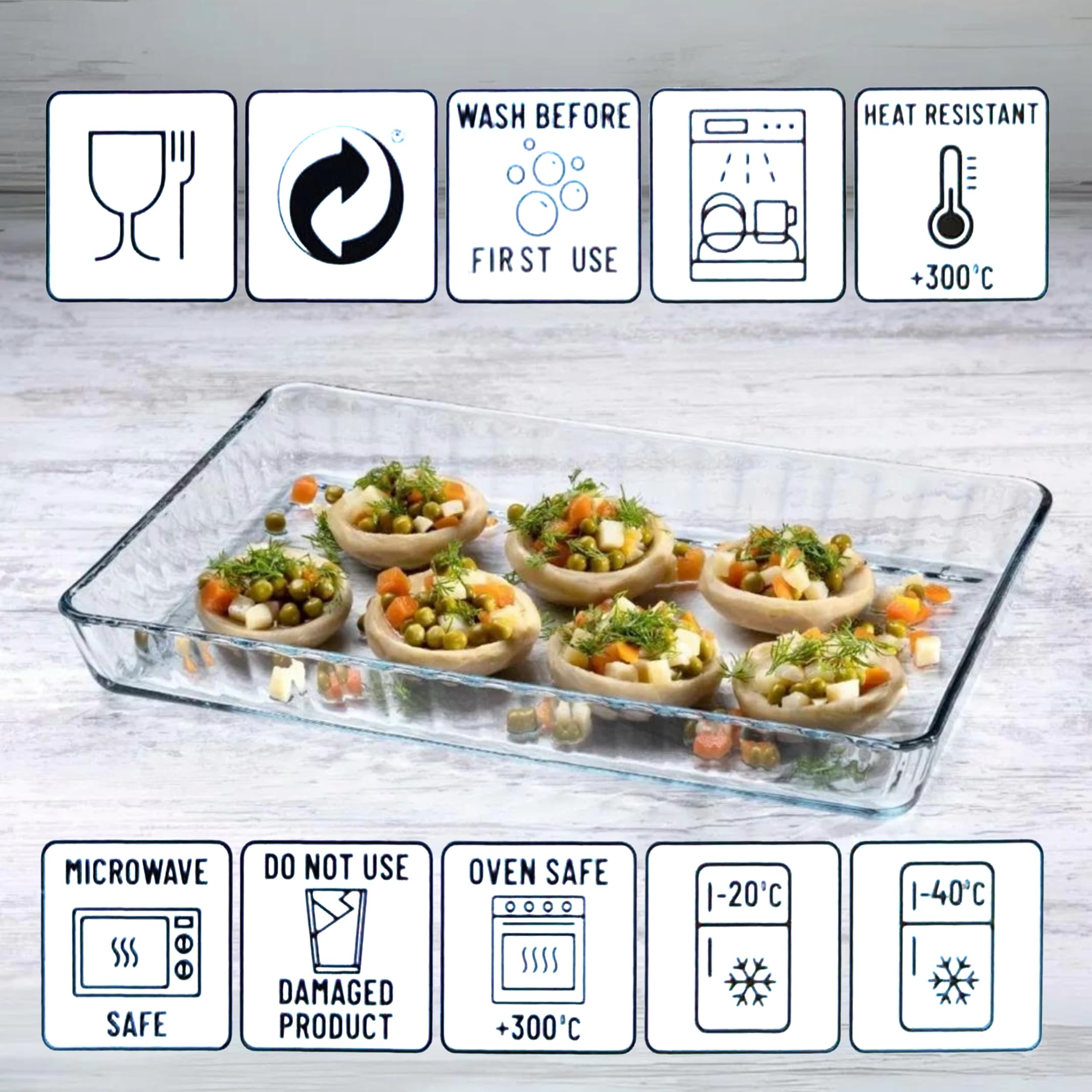 ums 4qt glass bakeware showing lasagna assembly and layered dinners