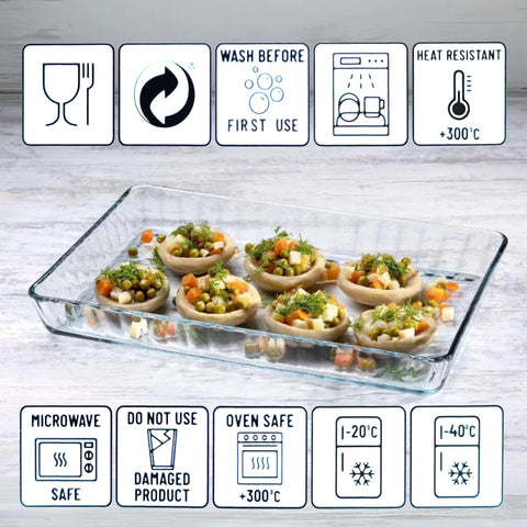 ums 4qt glass bakeware showing lasagna assembly and layered dinners