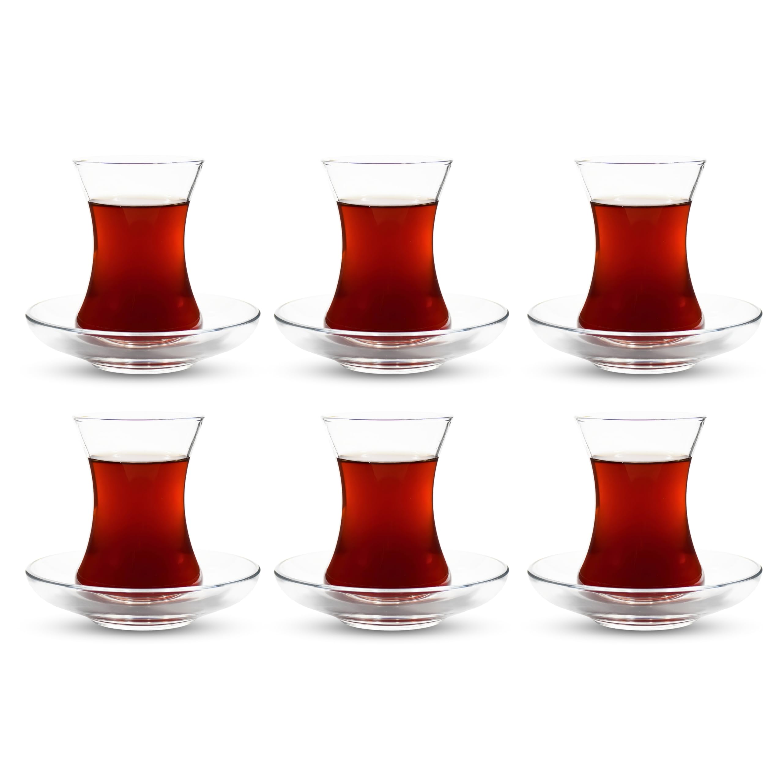 ums Turkish Tea Glass Set with slim waist design shows elegant tulip shape and lasting warmth