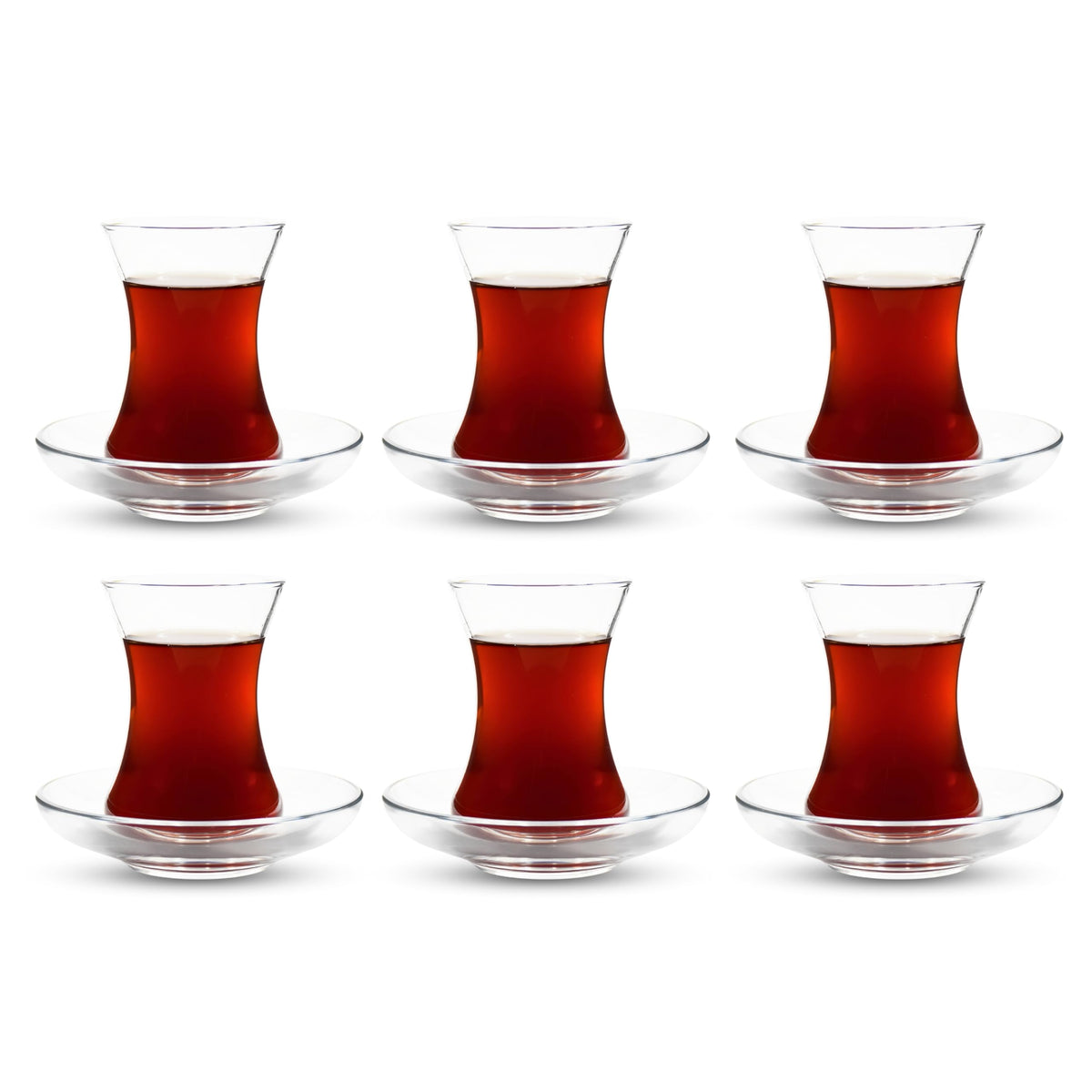 ums Turkish Tea Glass Set with slim waist design shows elegant tulip shape and lasting warmth