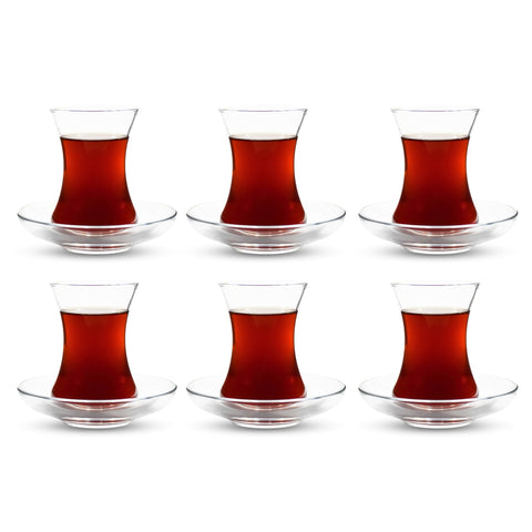 ums Turkish Tea Glass Set with slim waist design shows elegant tulip shape and lasting warmth