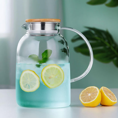 Unbreakable glass pitcher is easy to clean and resistant to stains.
