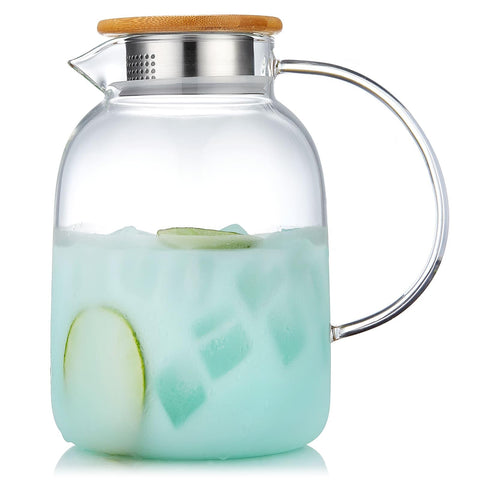 Unbreakable glass pitcher with handle and lid for sturdy, mess-free pouring.
