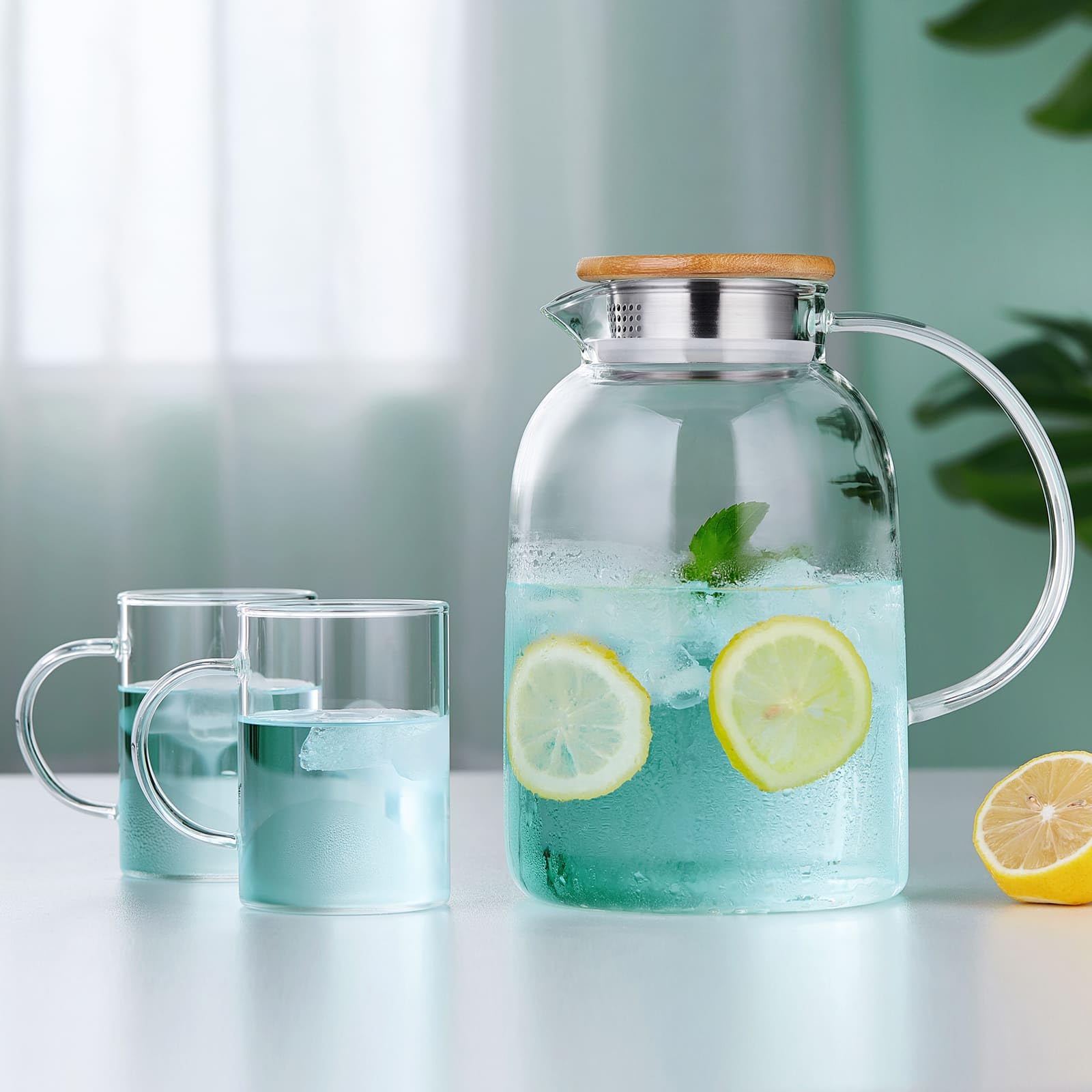 Unbreakable pitcher on stovetop-safe design, suitable for warming beverages.