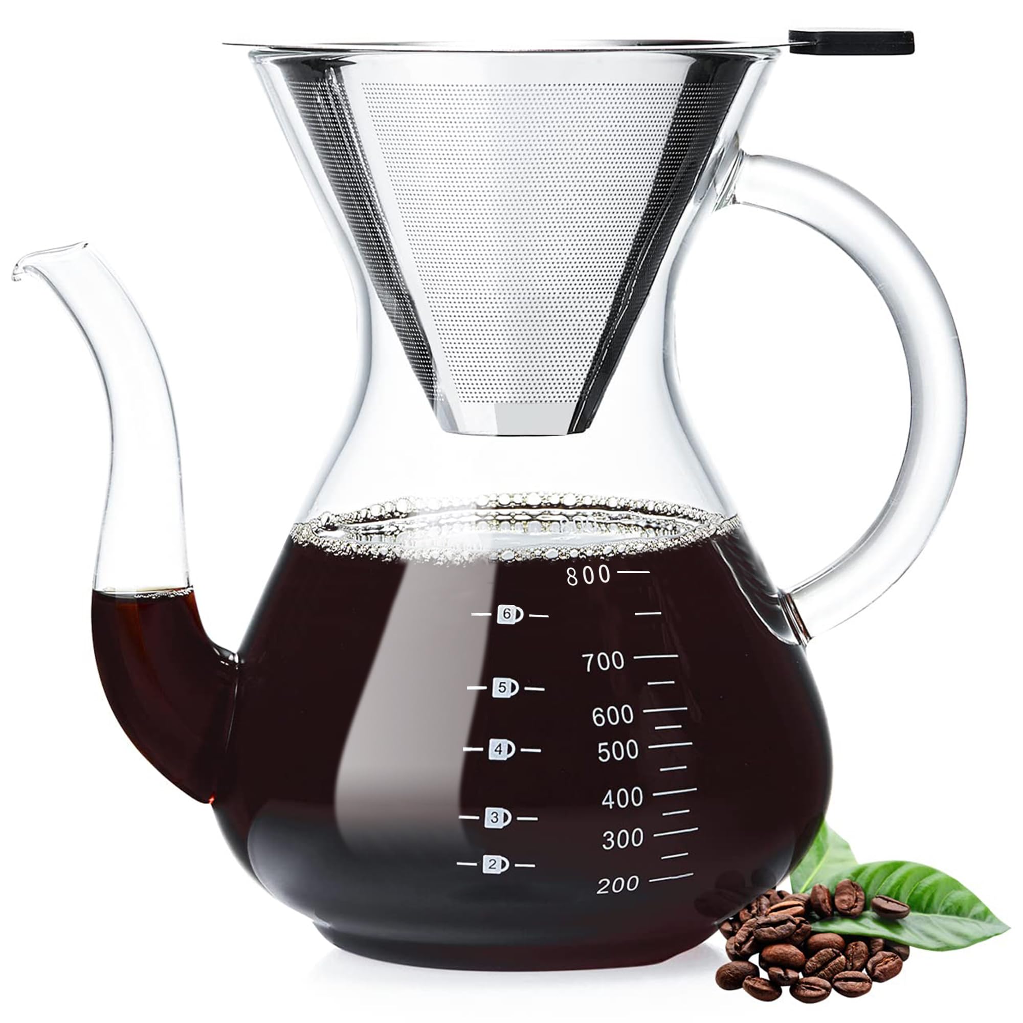 Unbreakable pour-over with double filter for a rich brew in 34oz capacity