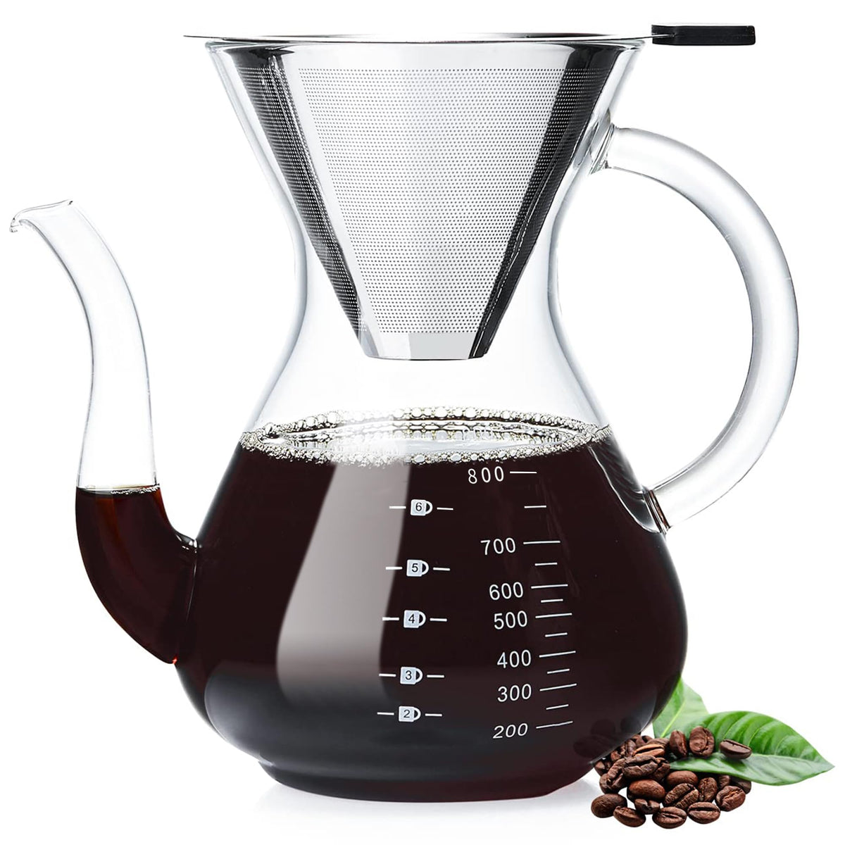 Unbreakable pour-over with double filter for a rich brew in 34oz capacity