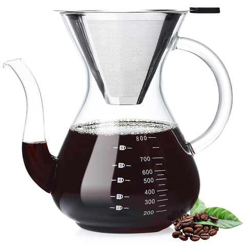 Unbreakable pour-over with double filter for a rich brew in 34oz capacity