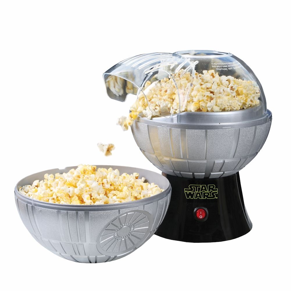 Uncanny Brands Death Star popcorn maker with popping chamber in action for oil-free snacking