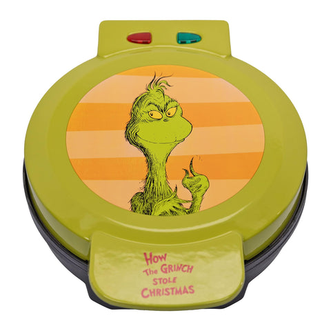 Uncanny Brands Grinch waffle maker 120V compatible for US, Canada and Mexico.