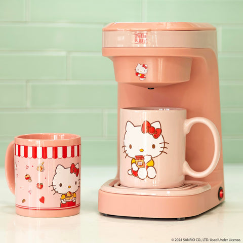Uncanny Brands Hello Kitty coffee maker front view showing compact design