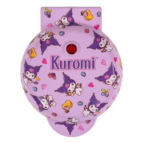 Hello Kitty Kuromi mini waffle maker in use, perfect for cute breakfasts.