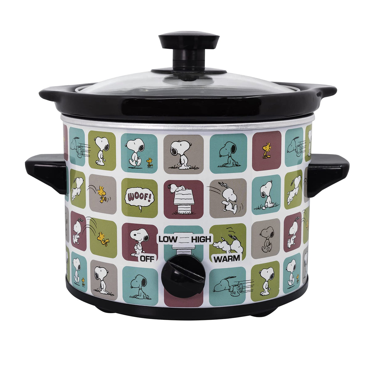 Uncanny Brands Peanuts slow cooker front view with Snoopy and Woodstock, cozy meals