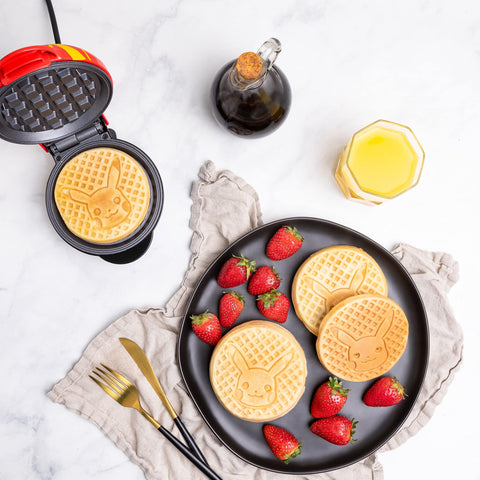 Uncanny Brands Pokémon Pikachu mini waffle maker non-stick plates enhance easy cleaning
