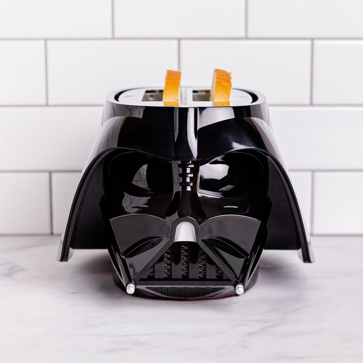 Uncanny Brands Darth Vader toaster helmet close-up with iconic detail and conversation starter