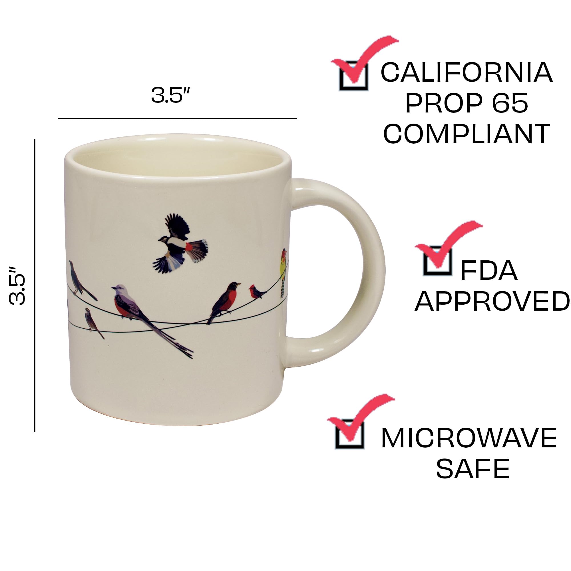 The Unemployed Philosophers Guild color-change mug shows birds perched on a wire after heating.