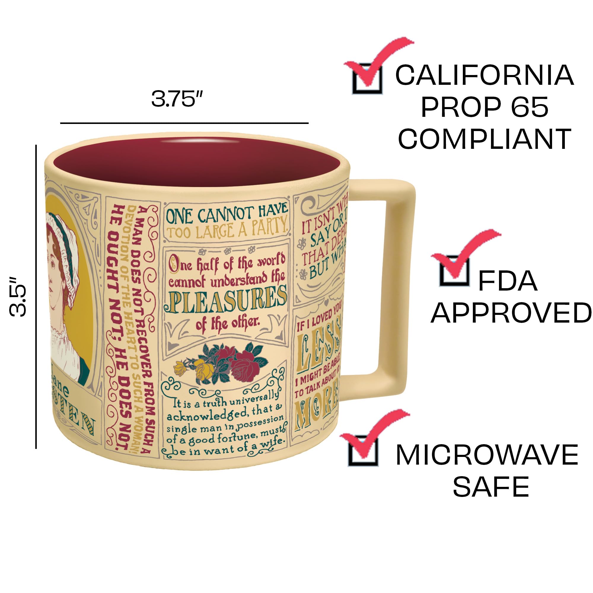 Jane Austen mug highlights 13 excerpts from classic novels for fans.
