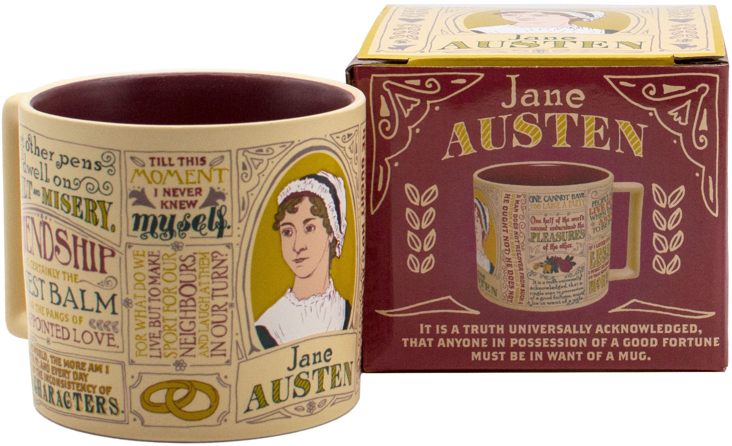 The Unemployed Philosophers Guild Jane Austen mug features a portrait for tea lovers.