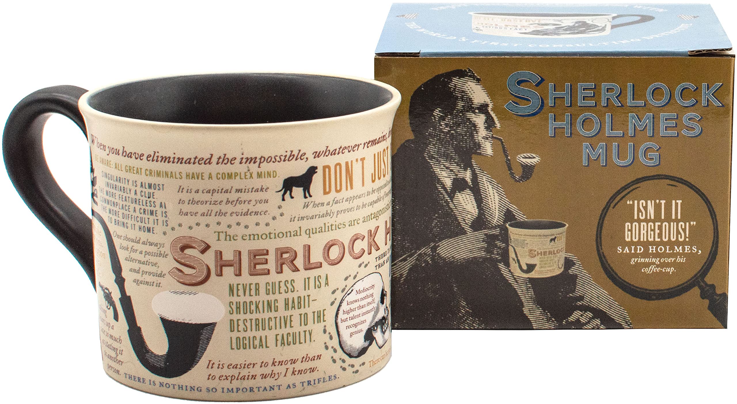 The Unemployed Philosophers Guild Sherlock Holmes mug with quotes design for daily inspiration.