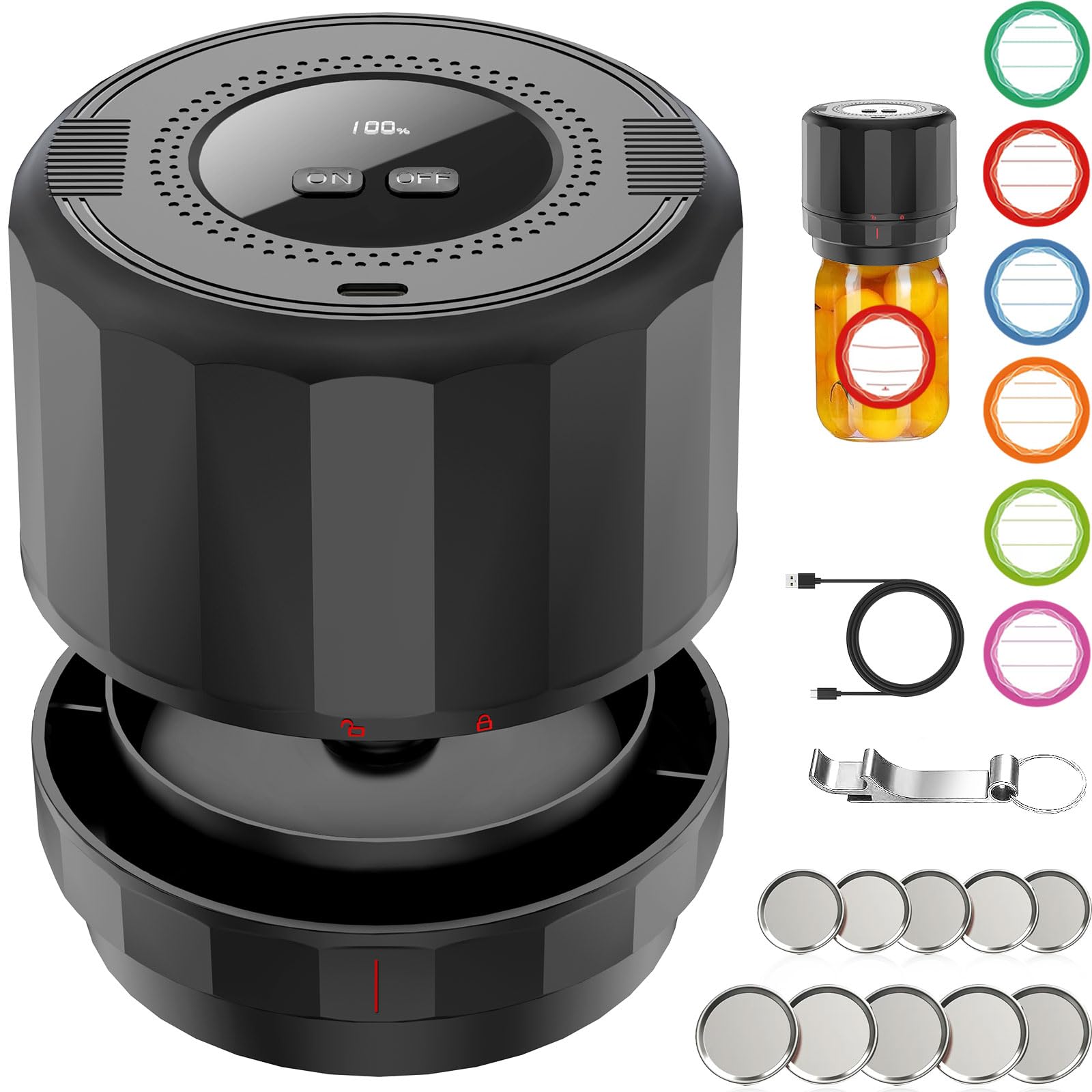 UNERVER M11 electric mason jar vacuum sealer kit with wide-mouth lids seals fresh jams and sauces.