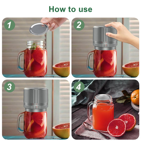 UNERVER M12 in-use sealing mason jar demonstrates hands-free operation.