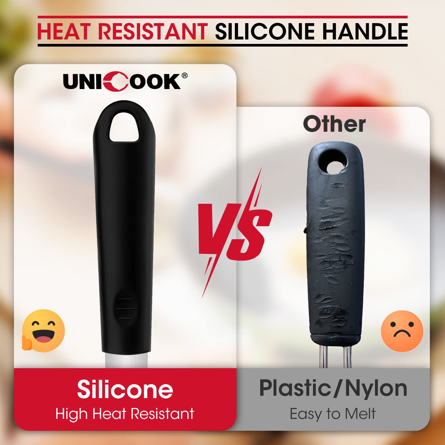 Unicook heat resistant 600°F silicone handle protects hands during cooking.