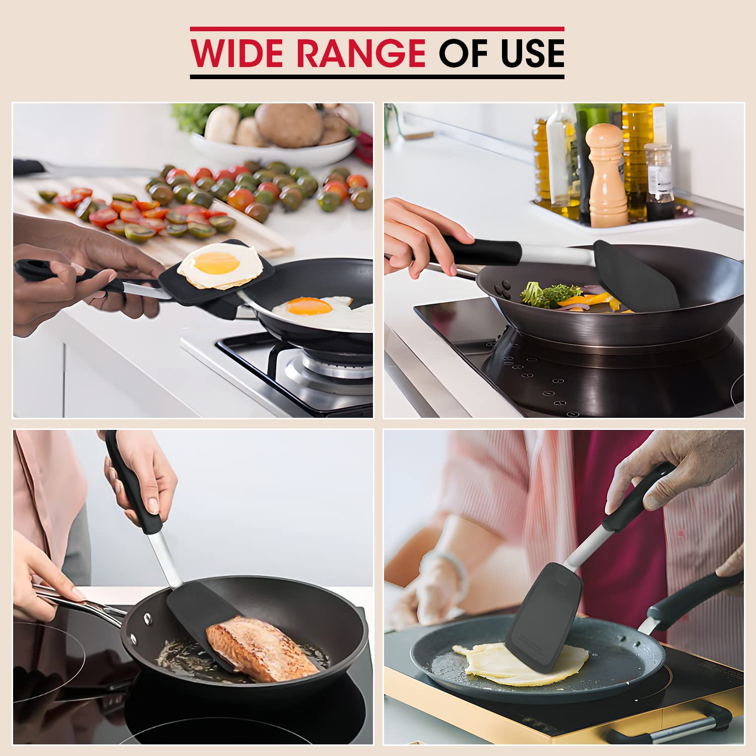 Unicook silicone spatula head close-up shows heat resistance up to 600°F