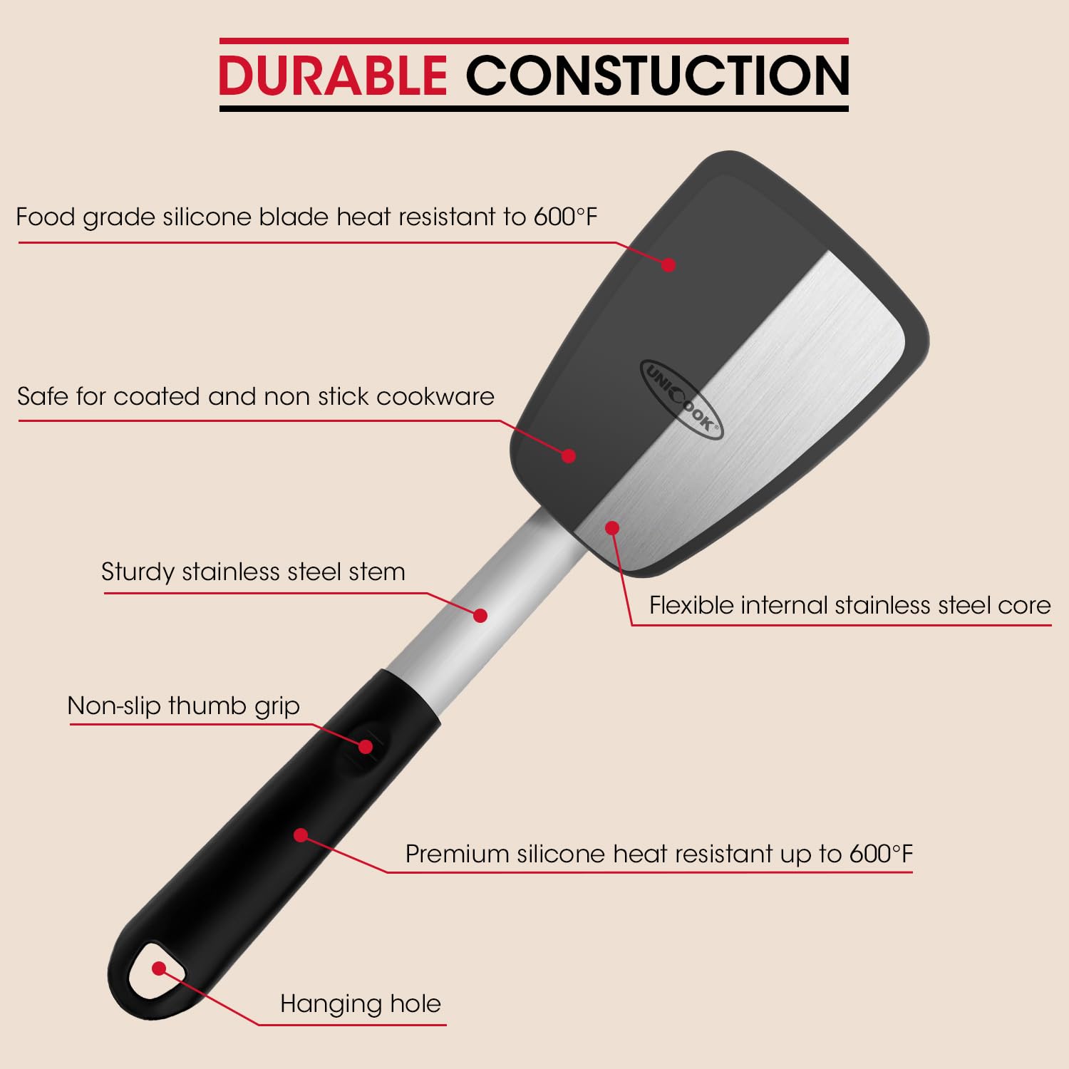 Unicook small silicone spatula perfect for delicate flipping.
