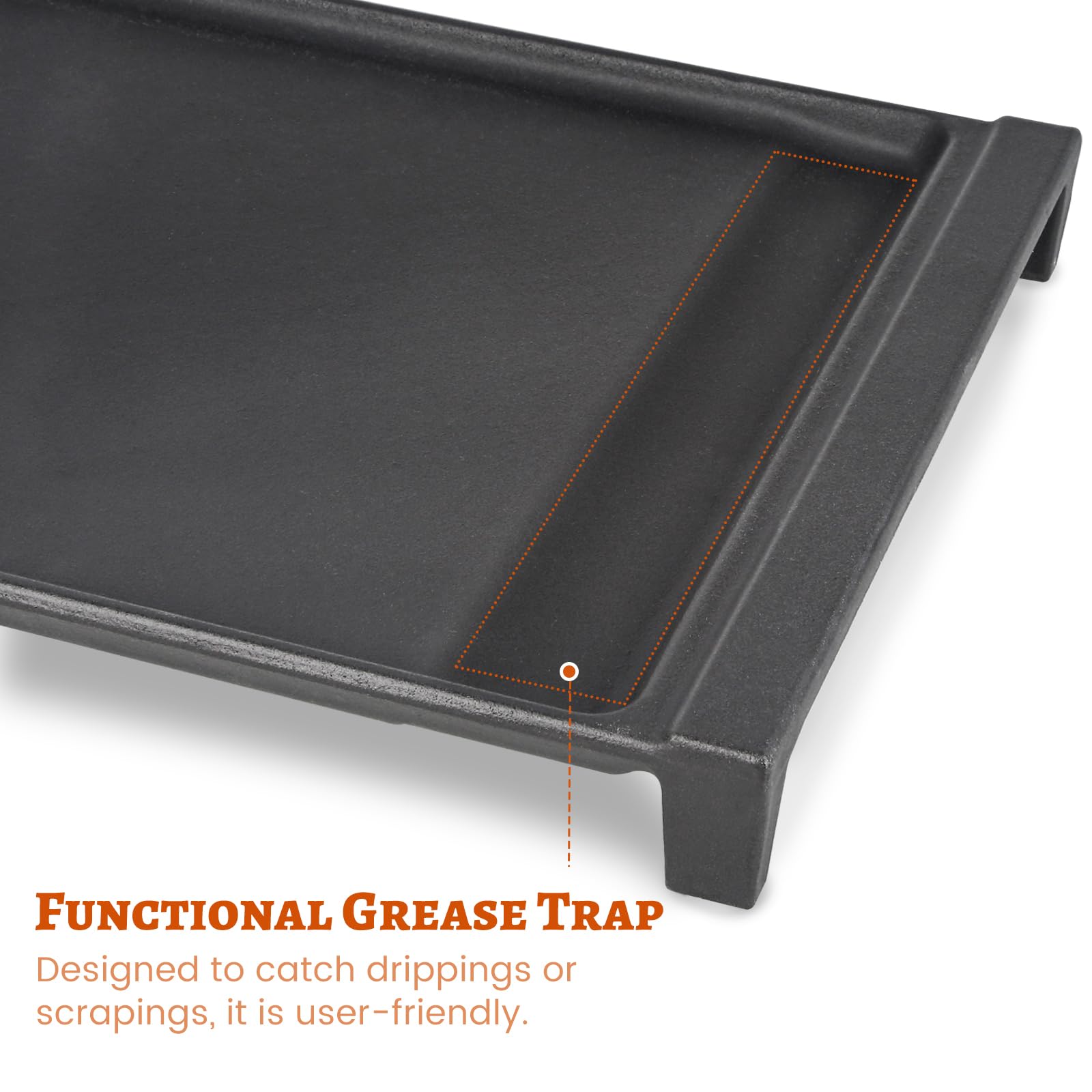 Unidanho cast iron pan top highlights even heat distribution for consistent searing.
