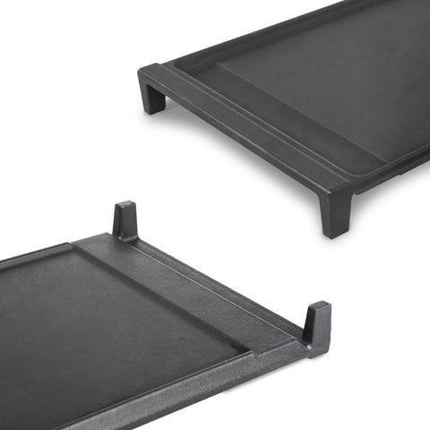Unidanho GE center griddle with grease traps captures drippings to keep surfaces cleaner.