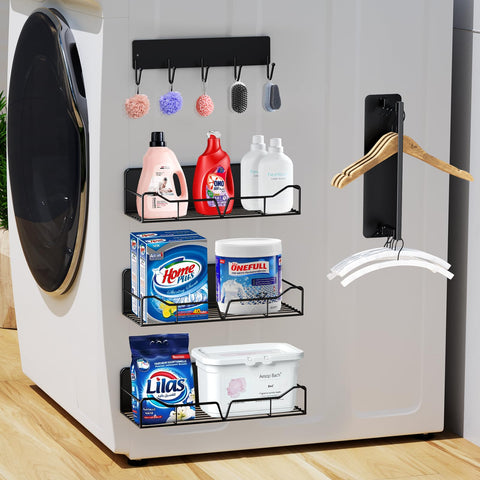 UNIKEYBOX magnetic shelf on a washing machine with a compact medium shelf in use.