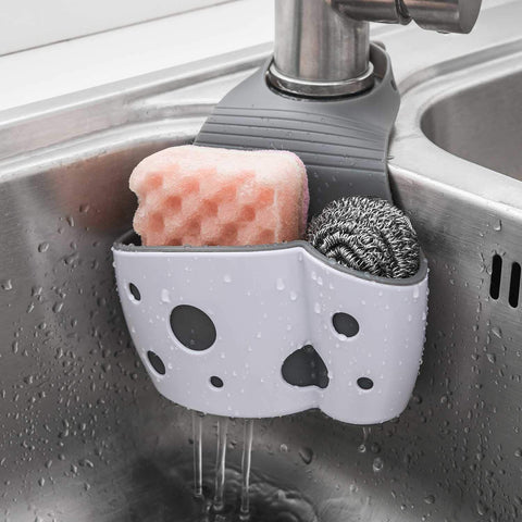 UNIKON sink caddy sponges hanging from faucet for easy reach