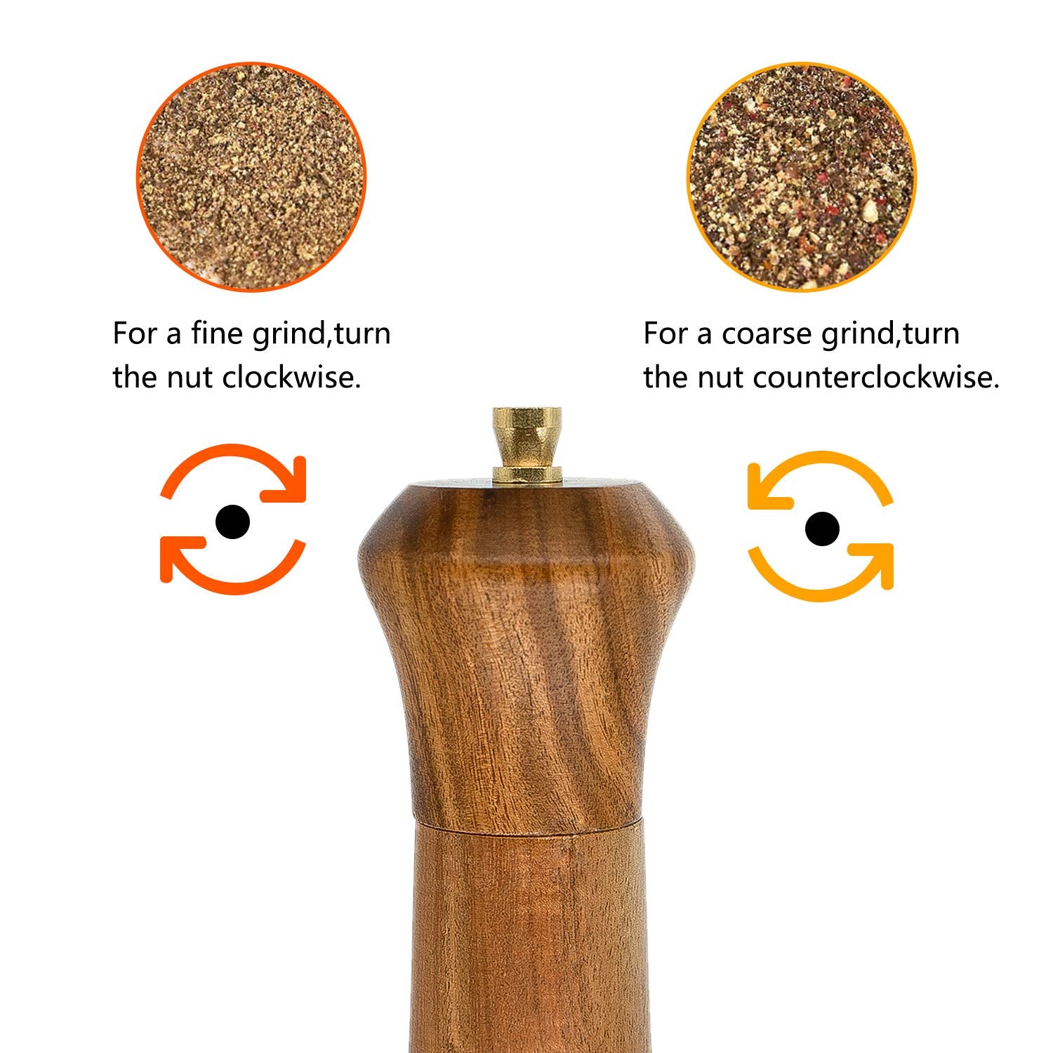 UNIOVC adjustable coarseness dial on top of pepper grinder