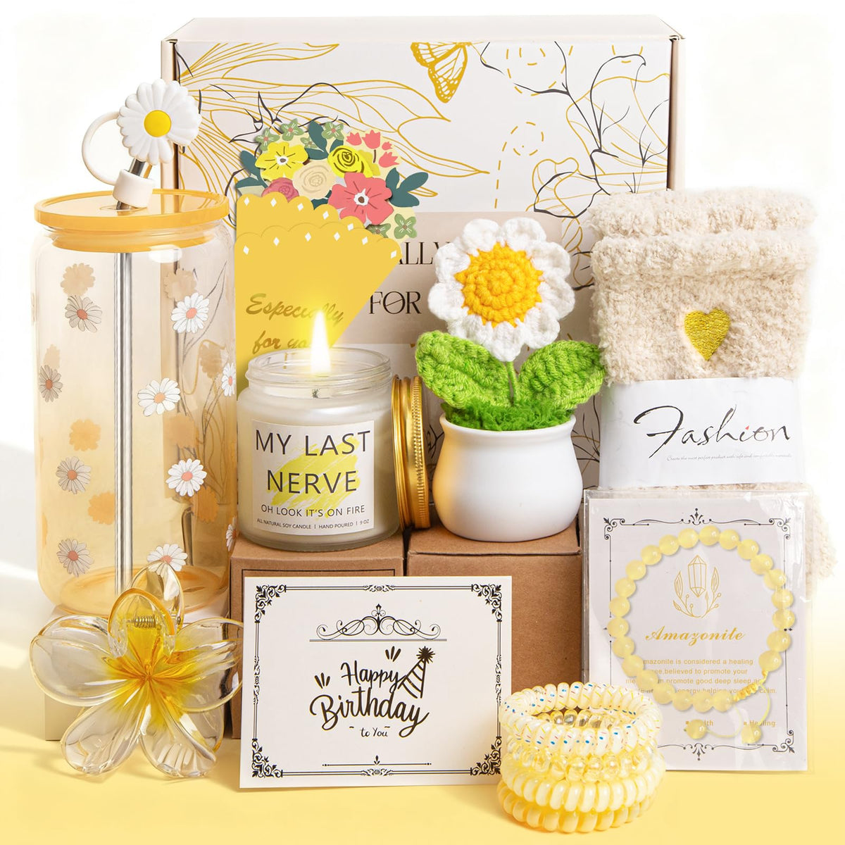 Unipinkart daisy glass cup from the birthday gift box, ideal for celebratory drinks