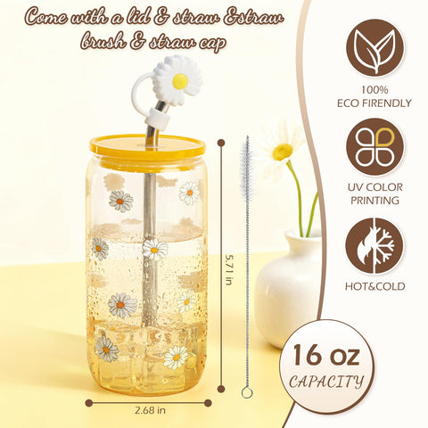 Unipinkart daisy straw cap for stylish, spill-free sipping
