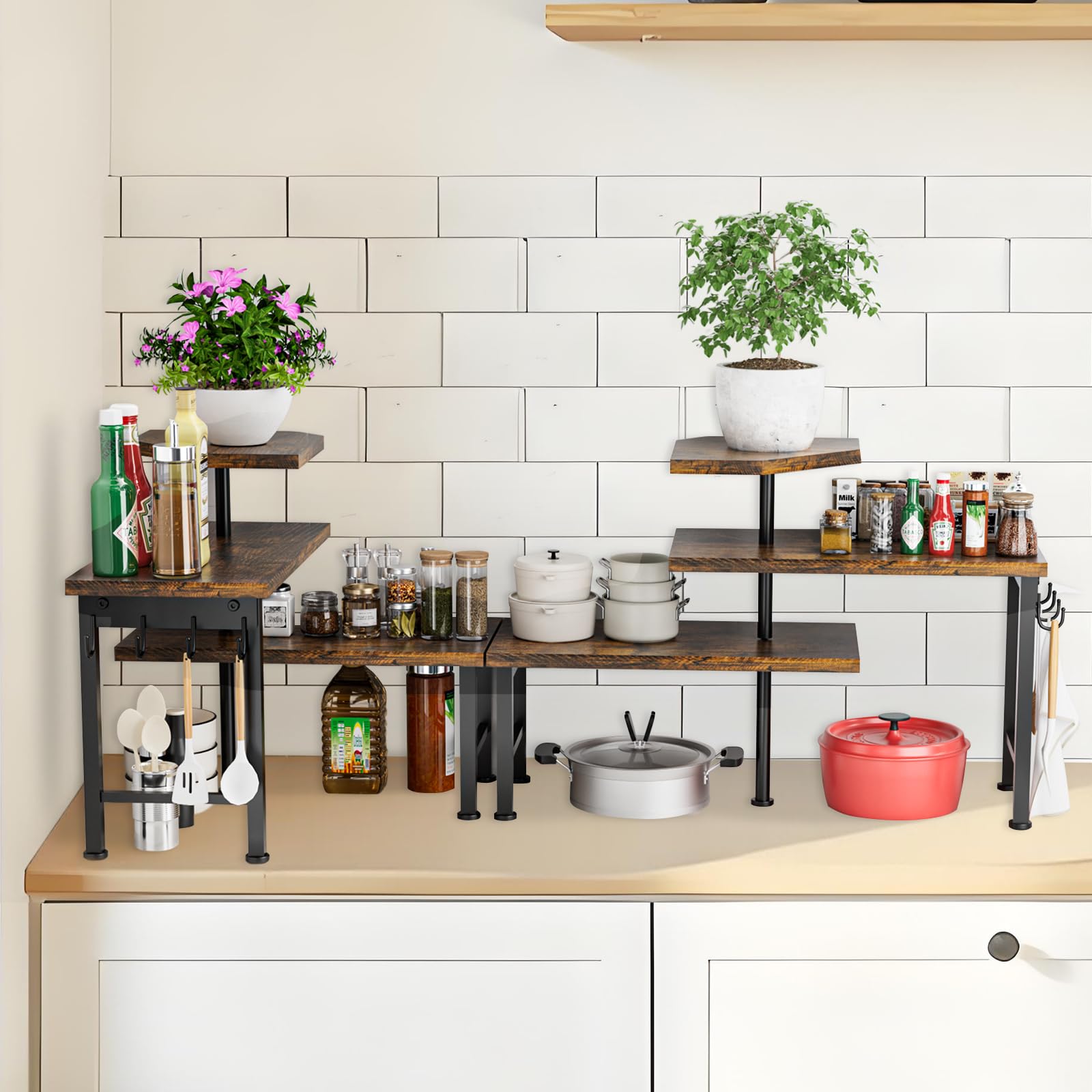 Uniqcovosa 3-tier shelf in brown finish complements any dresser or desk.