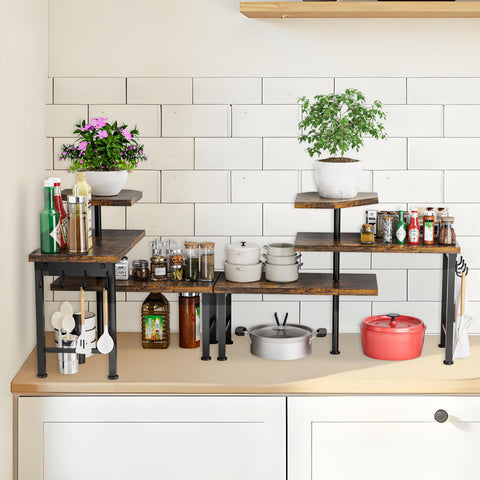 Uniqcovosa 3-tier shelf in brown finish complements any dresser or desk.
