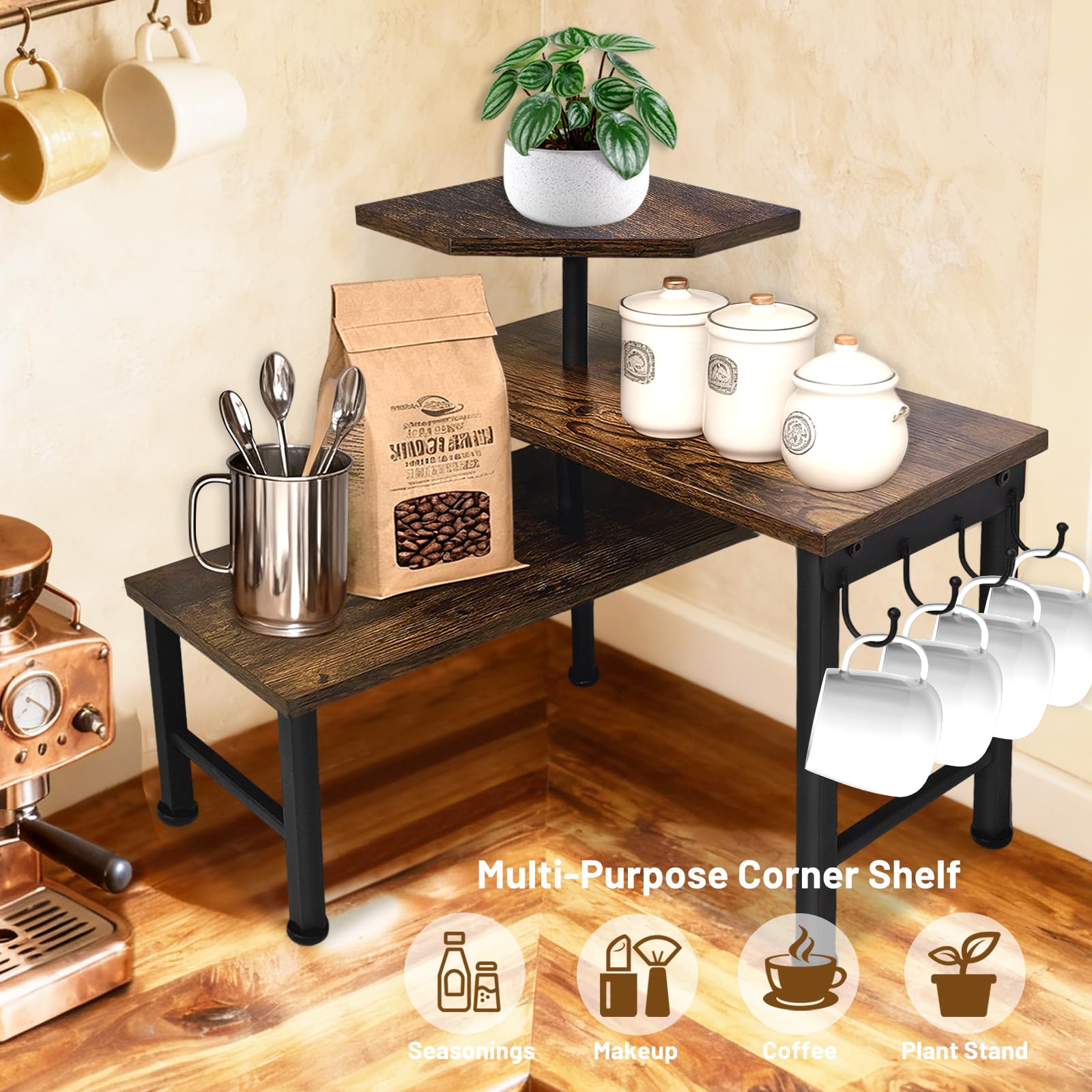 Uniqcovosa kitchen organizer highlights spice rack arrangement for easy access.