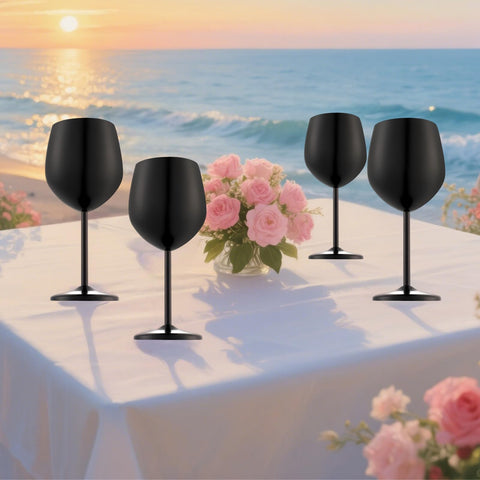 UNISWEET matte-black wine glasses for elegant, portable outdoor sipping