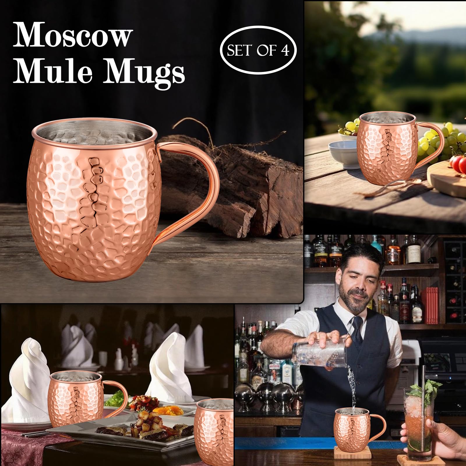 UNISWEET Moscow Mule Mugs 18-ounce capacity ideal for cocktails and other drinks.