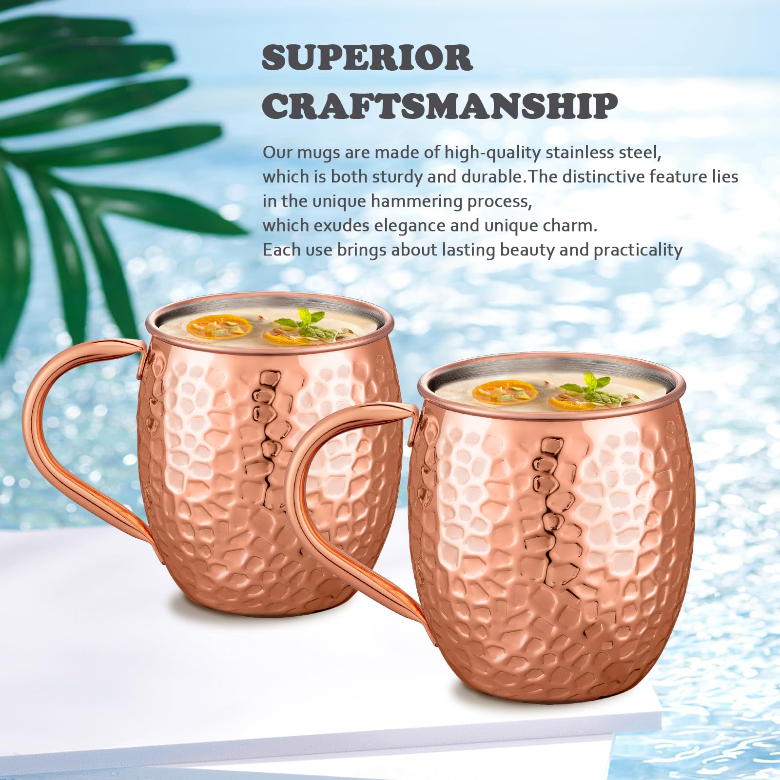 UNISWEET Moscow Mule Mugs with electroplated stone-pattern finish for premium look.