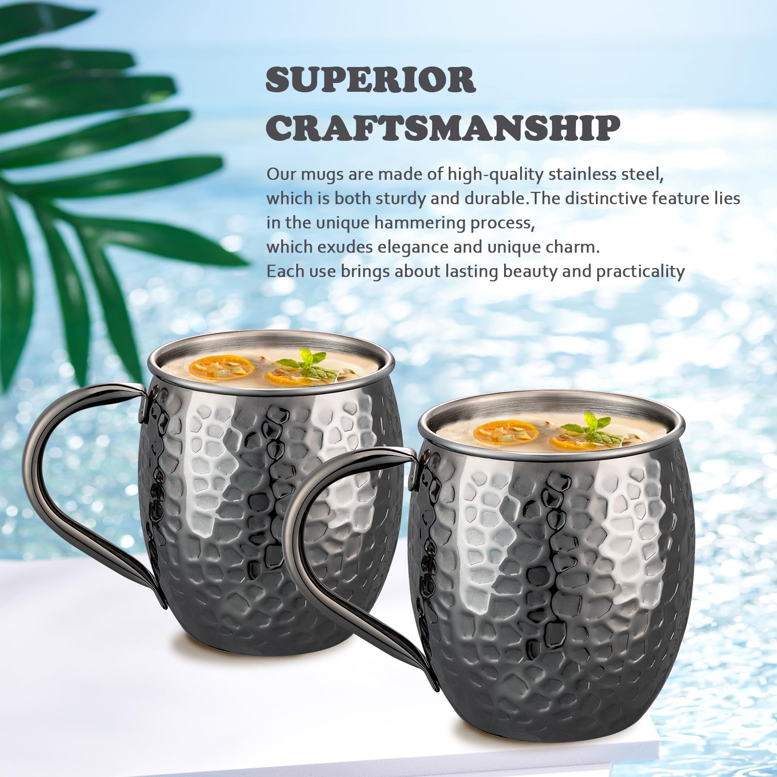 UNISWEET Moscow Mule Mugs handle detail in black copper, welded construction delivers secure grip during parties