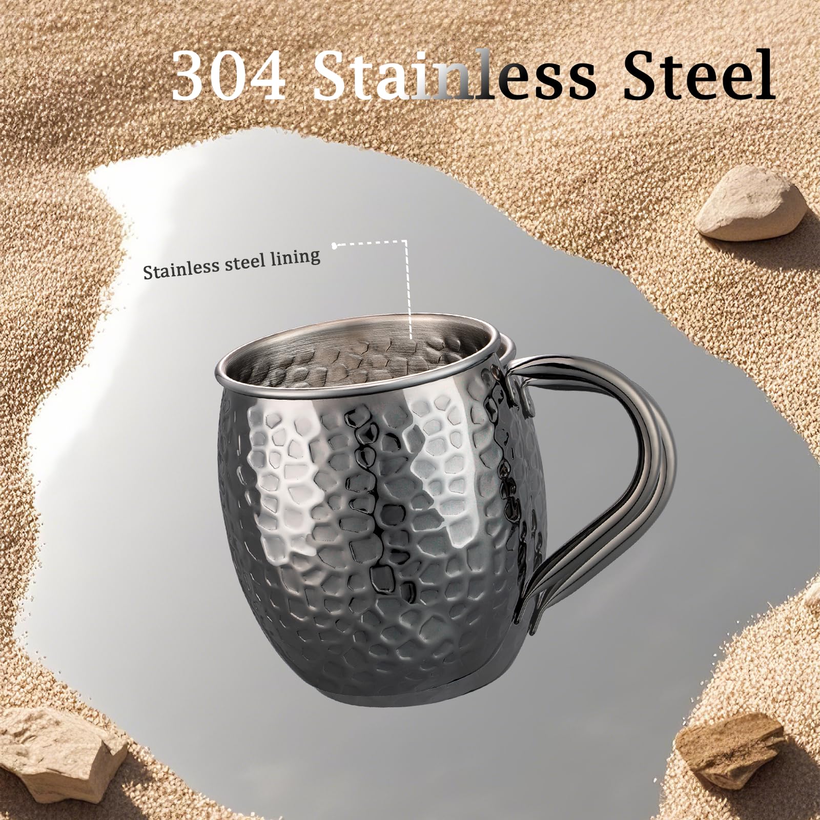 UNISWEET Moscow Mule Mugs with ice, perfect for chilled cocktails, coffee during camping, or cold wine