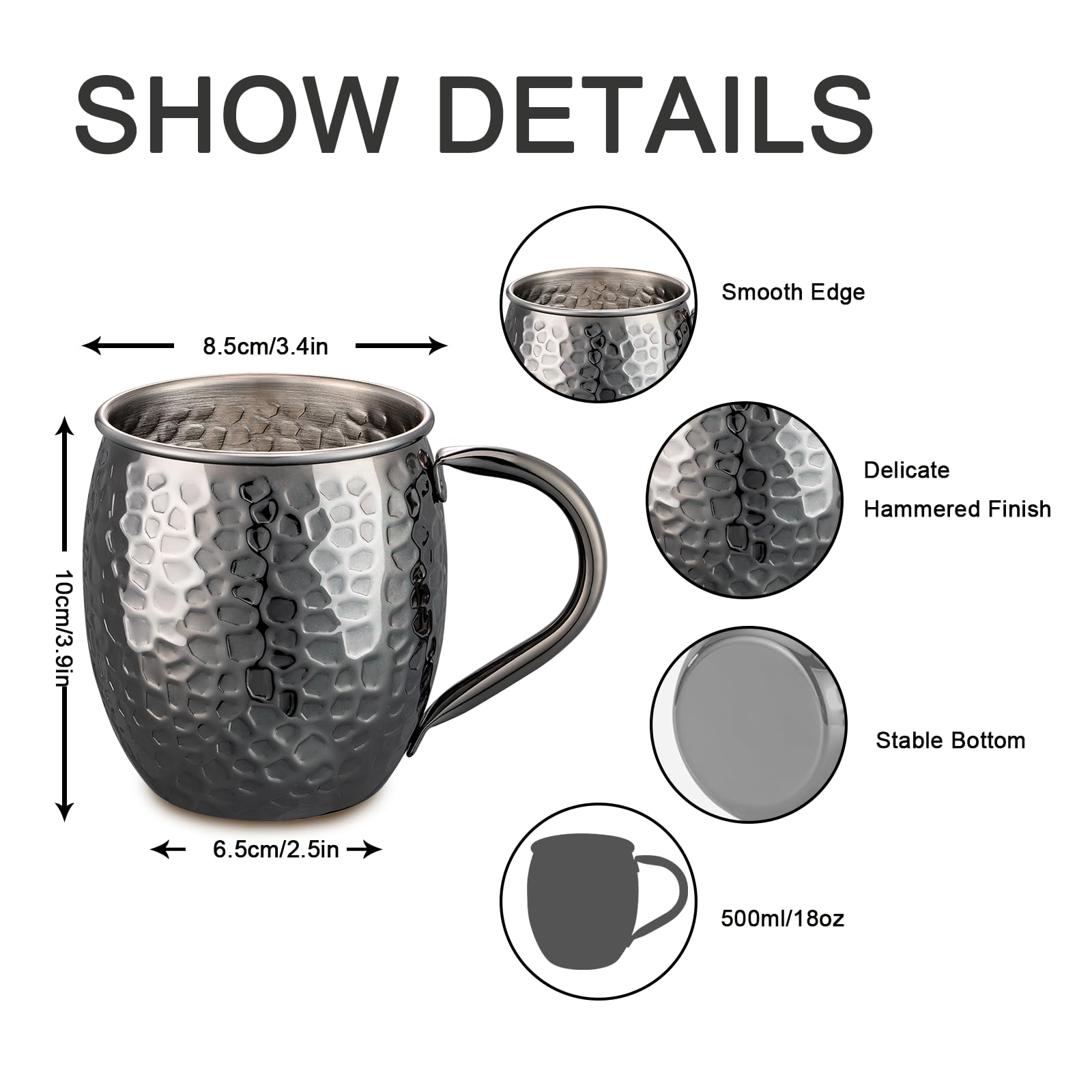 UNISWEET Moscow Mule Mugs interior stainless lining offers safe, odor-free sipping for cocktails and beverages