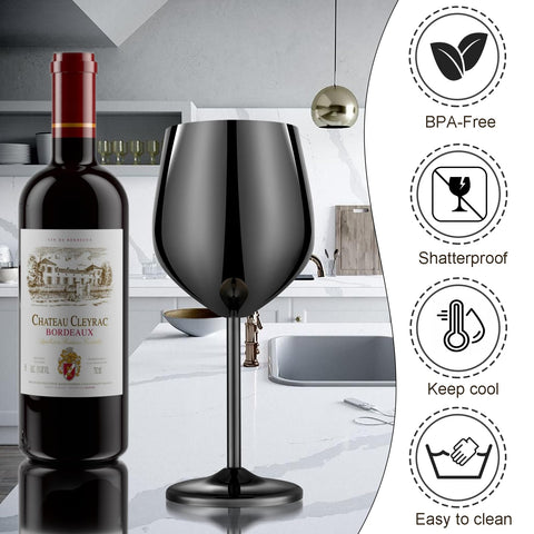 Premium polished mirror-black finish on UNISWEET wine glasses for outdoor occasions