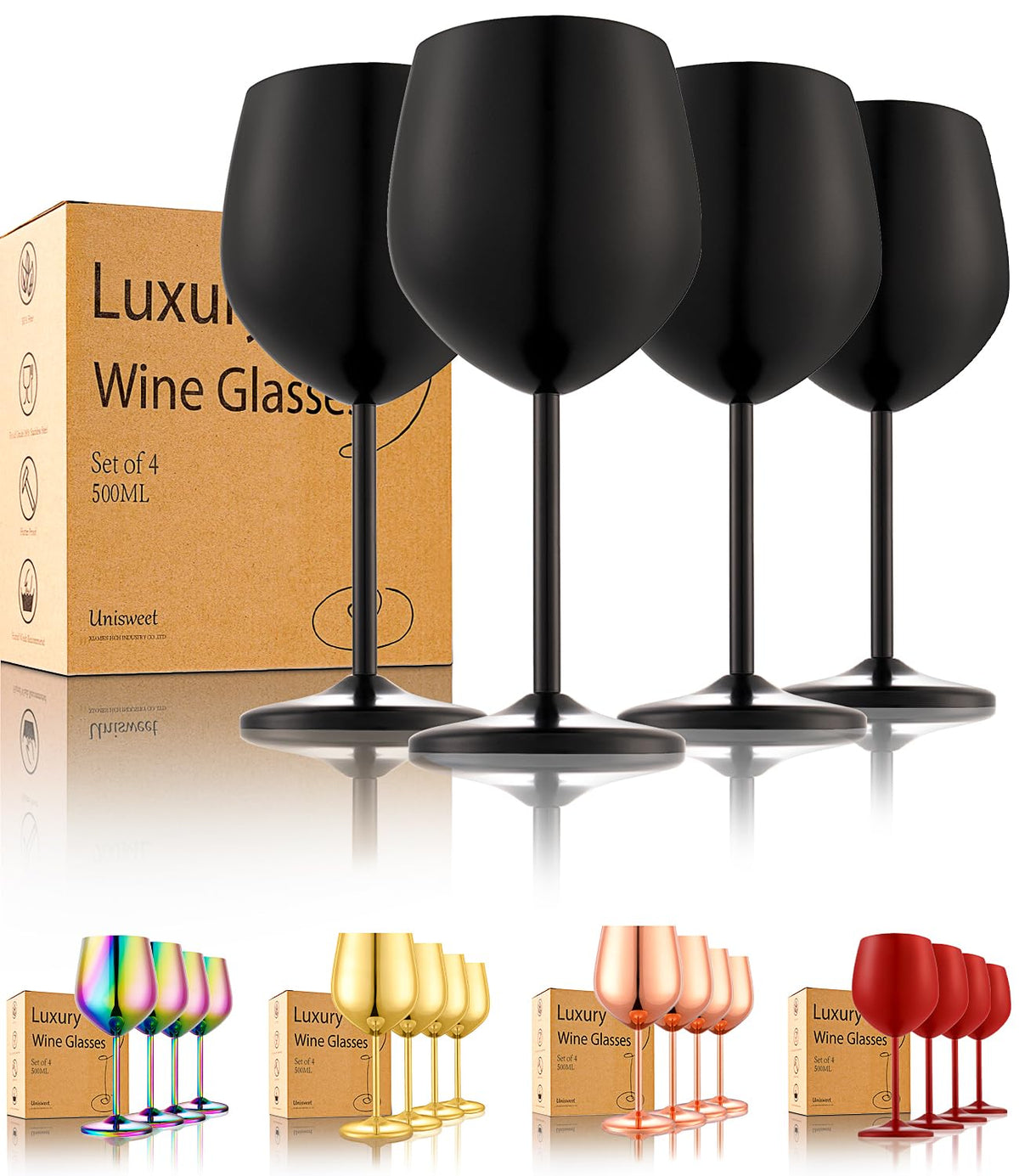 UNISWEET stainless steel wine glasses set of four for durable outdoor use